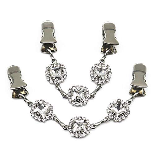 Rhinestone Sweater Clips For Cardigans Guards Shawl Cloak Clasps Set Of 2-white