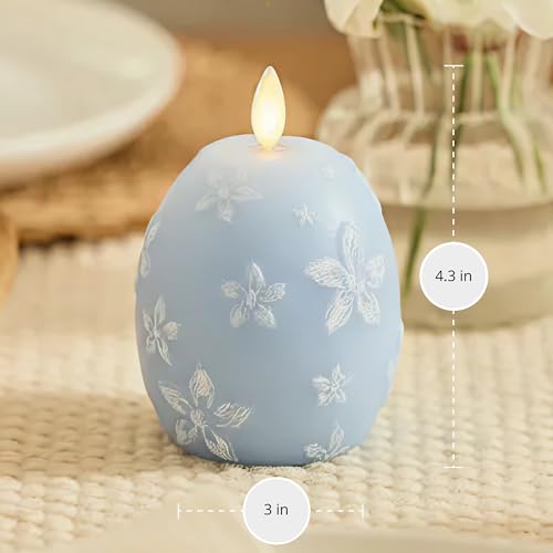Image of Luminara Flameless Candle Crystal Beads Glitter Sphere, Unscented Real Wax LED Candle, Timer, Holiday Decoration Centerpiece (Cashmere Blue Floral)