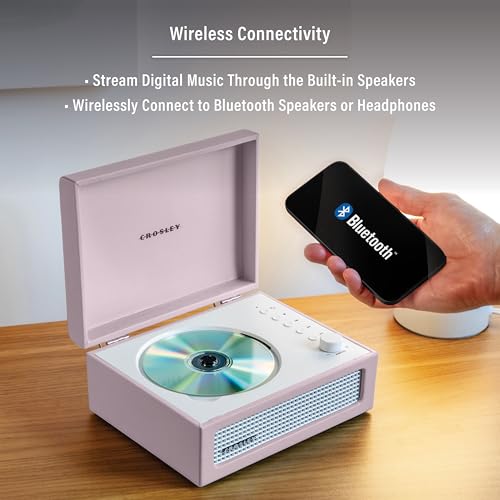 Image of Crosley CR3517A-AM Voyager Retro Portable CD Player with Stereo Bluetooth Speakers and FM Radio, Amythest