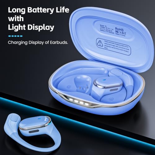Image of Open Ear Wireless Earbuds Bluetooth Headphones, 80H Playtime Stereo Ear Buds with ENC Noise Cancelling, Fast Charging, IPX7 Waterproof Sports Earphones with Earhook for Running /Workouts (Purple Blue)