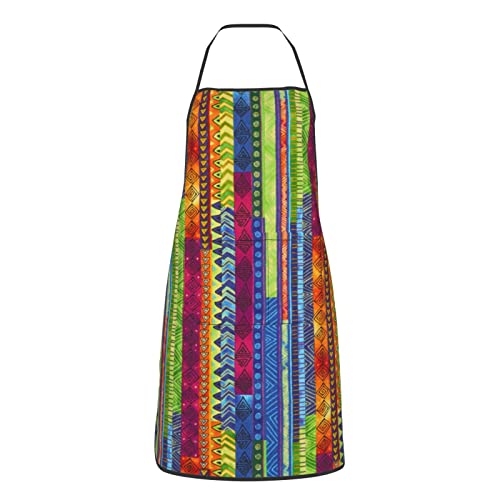 Delantal Cocinade Textura Colorida De Rayas Tribales Delantal con Peto Fashion con Bolsillos Cocinero Delantale, para Restaurante, Baristas, Parent