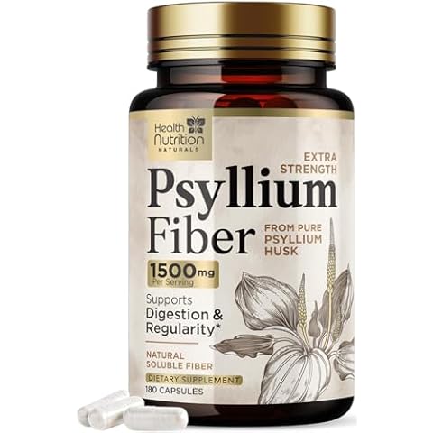 Fiber Supplement, Psyllium Husk Fiber Capsules 1500mg - Daily Fiber Pills, Psyllium Husk Caps Support Digestive Health & Regularity, Nature's Plant Based Natural Soluble Fiber, Non-GMO - 180 Capsules Cover