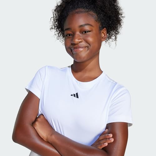 Adidas Girl's Train Essentials Regular Fit Logo Training T-Shirt Junior Girls, White/Black, 13-14 Years