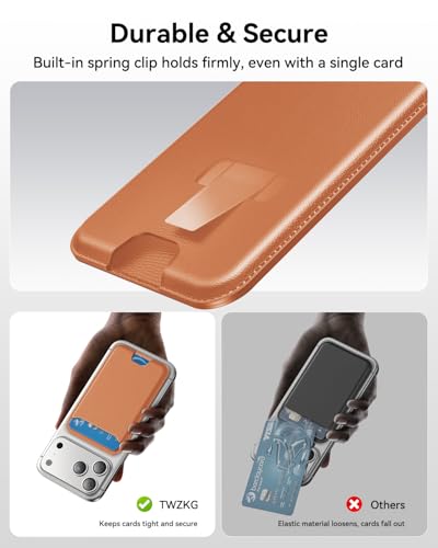 Image of TWZKG for MagSafe Wallet, 3 Cards Holder, Slim Magnetic Phone Wallet for iPhone 17 /16 /15 /14 /13 /12 Pro Max Plus Air Series,RFID Blocking Vegan Leather,Orange