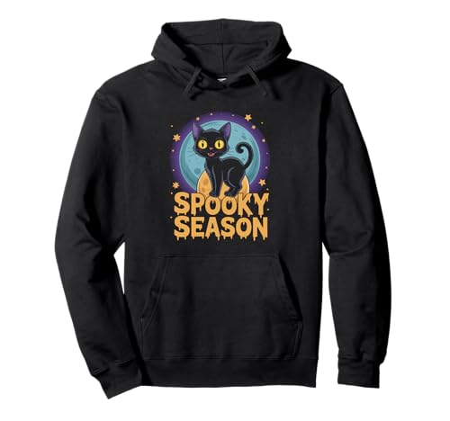 Spooky Season Cute Celestial Halloween Cat Pullover Hoodie