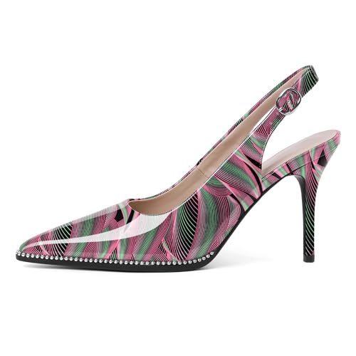 Image of SAMMITOP Women Slingback Heels Stilettos Closed Pointed Toe High Heel Silver Beaded Pumps Comfortable 3.5 Inch High Heels for Women Dressy Shoes