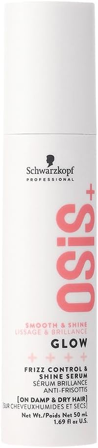 OSiS+ Glow Anti-Frizz Shine Serum | Lightweight, Silicone-Free Leave-In Hair Serum for Men & Women | Boosts Shine & Smoothness With Vegan Formula (500 ML)