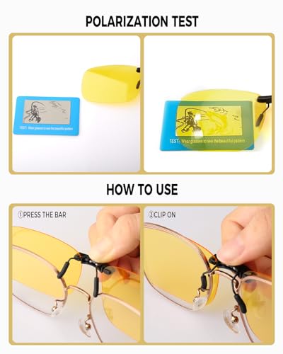 Image of Night Driving Glasses Clip On Night Vision Glasses HD Polarized Yellow Lens Compact Fit Non-Flip Up, Anti Glare