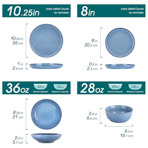 image for vancasso ANYA 24 Pieces Plates and Bowls Set, Blue Dinnerware Sets, Re