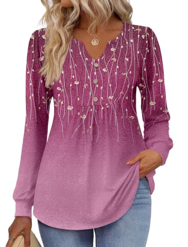 Image of Zeagoo Womens Long Sleeve Tops Fall V Neck Shirt Casual Pleated Tunic Top