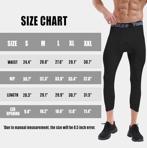 VanKee Men's Compression Trousers 3/4 Athletic Tight Leggings Running Quick Dry Bottoms Sports Base Layer Pants for Cycling Basketball Yoga Gym Black - Image 6