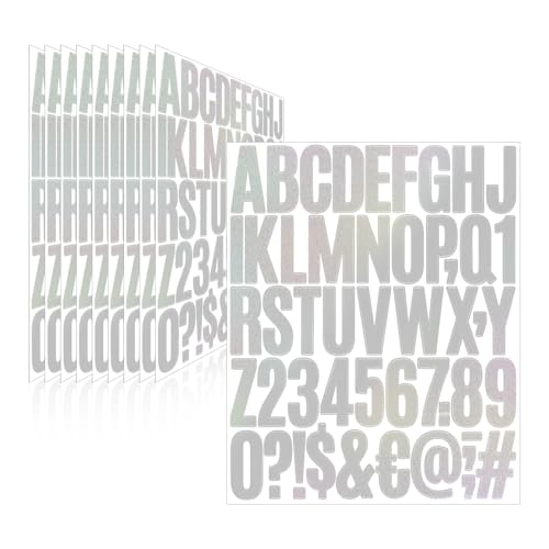 Llewyn 500 Pcs 10 Sheets Letter Stickers,Self Adhesive Waterproof 2 Inch Mailbox Numbers Vinyl Stickers,Alphabet Decals for Water Bottle,Window,Classroom,Car,Laptop,Scrapbook (Glitter Silver, 2 Inch)