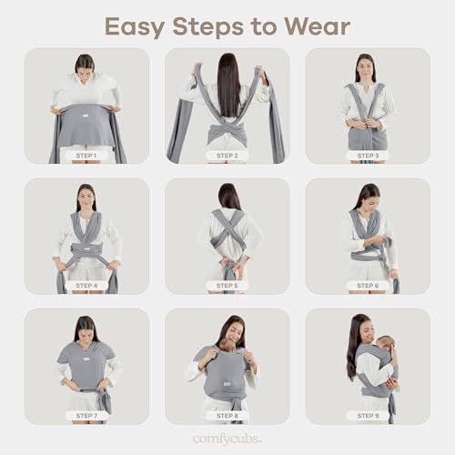 comfy cubs baby wrap carrier - soft amp secure fit cotton blend baby carrier newborn to toddler - hands-free amp lightweight infant wrap - adjustable one size fits all toddler sling - black