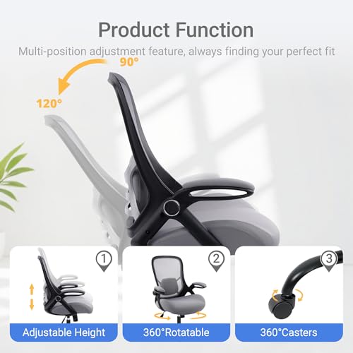 Image of HYLONE 400lbs Heavy Duty Office Chair, 5 inch Thickened Seat Ergonomic Desk Chair with Adjustable Armrests, Home Office Computer Chairs for Long Hours Mesh Executive Chair(Dark Grey)