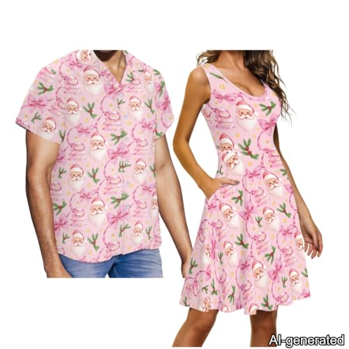 Image of Dreaweet Summer Dresses for Women A-Line Sleeveless Flowy Sun Dresses,Men's Casual Button-Down Shirts,Couple Matching Outfits