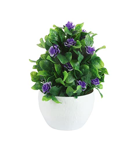 Image of Foliyaj Artificial Plant with Purple Roses in White Pot for Interior Decor | Faux Plant for Desks, Shelves and Side Tables for Your Home and Office | Fake Plants for Indoor Decoration