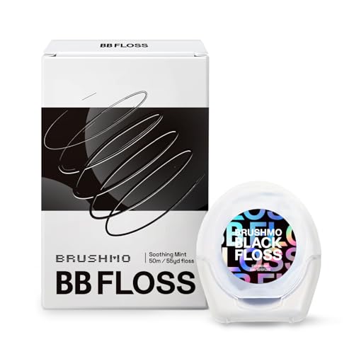 Brushmo Black Floss (BBFloss) - Expanding Floss Gum-Friendly Soothing Mint Dental Floss Natural Vegan Wax to Remove Plaque from Teeth US-Dentist Designed PTFE & PFAS Free Oral Care 1 Spool 55 yd