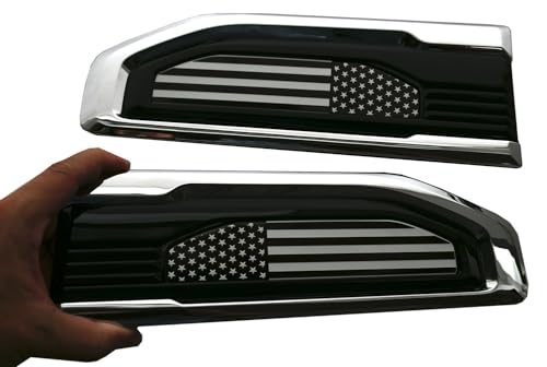 Image of Pair Set Turbo Diesel Emblems Side Vent Logo Compatible with 2020-2025 Sierra 1500 Dura-max Turbo Diesel Badge Kit 86532091 (Flag-Chrome White)