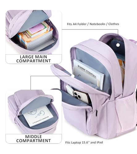 Image of abshoo Girls Solid Color Backpack For College Women Water Resistant School Bag (Lavender Purple)