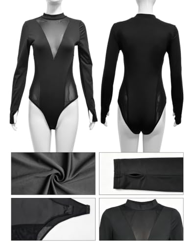 Image of RARITYUS Women Sexy Lace Bodysuit Jumpsuit See Through Mesh Sleeveless /Long Sleeve Tops Swimsuit for Party Outfit