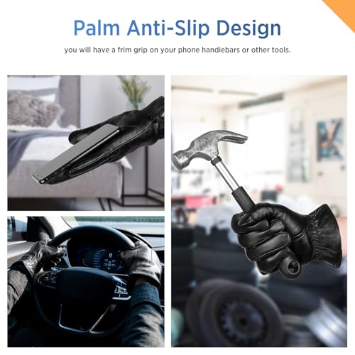 Alepo Genuine Sheepskin Leather Gloves Mens, Winter Gloves for Men Touch Screen Texting, Mens Leather Gloves Cashmere Lined Driving Outdoor