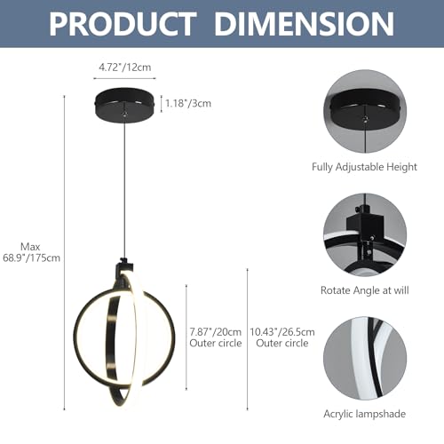 Image of Modern LED Pendant Lights Plated Black Farmhouse Ring Pendant Light Fixtures 4000K Dimmable Round Pendant Lighting for Dining Room Kitchen Island Bedroom Living Room Foyer(2-Pack)