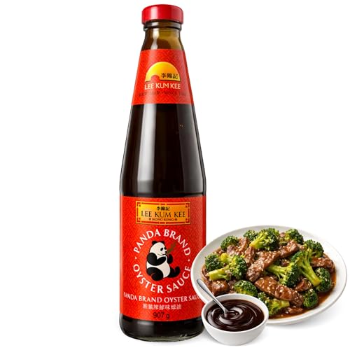 Salsa de ostras Panda Lee Kum Kee, salsa Panda Oyster Sauce, sabor umami, Ideal para carnes, verduras y salteados, Alergenos Gluten, Ostras, Maíz, Contiene 1 botella de 907 g