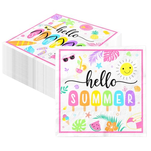 Summer Napkins 40Pcs Ice Cream Napkins Beach Theme Birthday Party Disposable Paper Luncheon Napkins for Hawaiian Pool Swimming Summer Party Supplies