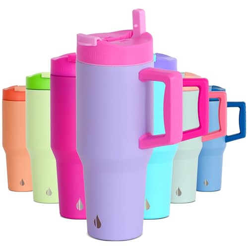 Image of Elemental 100% Leak Proof 32oz Tumbler with Handle & Straw Travel Mug | Stainless Steel Double Wall Insulated Tumbler for Hot and Cold Beverages with Sip & Straw Lid