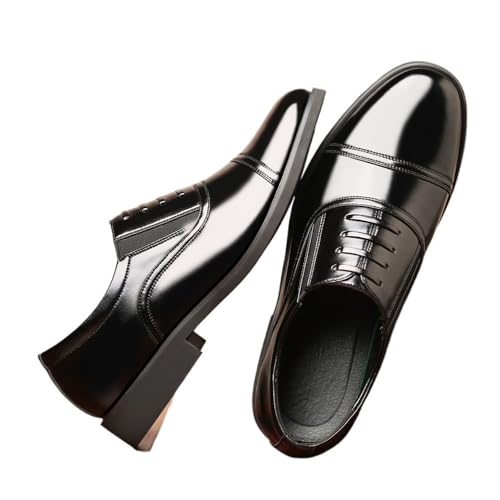 Men's Leather Shoes Business Casual Three-Joint Soft Sole Black Work Shoes Versatile Trendy British Fashion Pointed Leather Shoes Oxfords(7.5)4