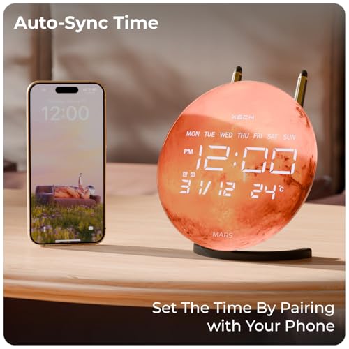 Image of Xech Alarm Clock for Heavy Sleepers | Dual Loud Alarm | USB-C Powered | Small LED Table Clock for Students | Home Decoration Items for Living Room | Gifts for Kids Man Woman | Solaris-X Neo (Mars)