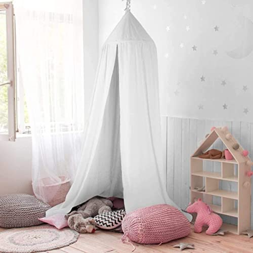 LINONI Baby Baldachin Betthimmel Chiffon Hängende Rund Moskitonetz für Babys Bett, Spielzelte, Kinderzimmer Höhe 240 cm Saumlänge 260cm (Weiß)