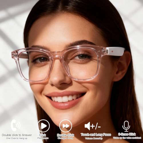 Image of AI Smart Glasses, Anti Blue Light Bluetooth Translation Glasses with 164 Hands-Free Calls & Audio Multifunctional Smart Sunglasses for Men Women Travel Trade Business (KL01-White-Color-Change-Lens)
