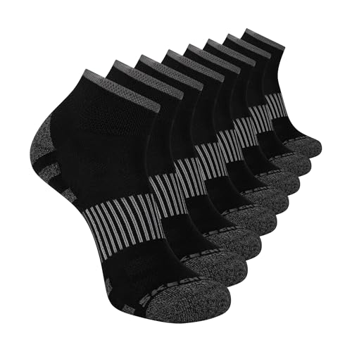 Skechers Men's 8-Pack Work Collection Quarter Crew Socks, Extended Cushion & Mesh Ventilation