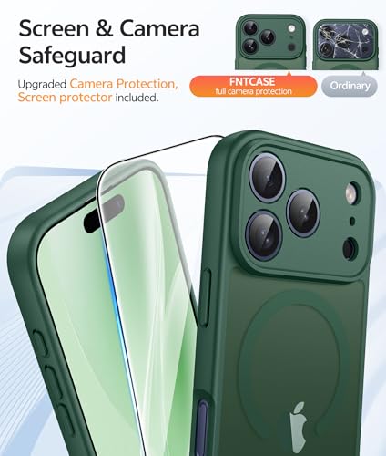 Image of FNTCASE for iPhone 17 Pro Max Case: [Compatible with Magsafe] Translucent Matte Cases with [Full Camera Protection] [Screen Protector] Military Grade Shockproof Protective Phone Cover - Green