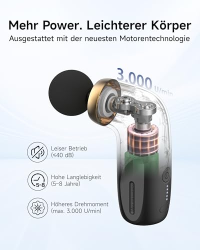 HEYCHY A1 Super Mini Massagepistole, 0,27 kg, 4 Silikonaufsätzen, Schwarz – Ansicht 4