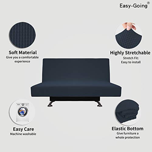 Image of Easy-Going Stretch Medium Futon Slipcover Armless Futon Cover Dark Blue