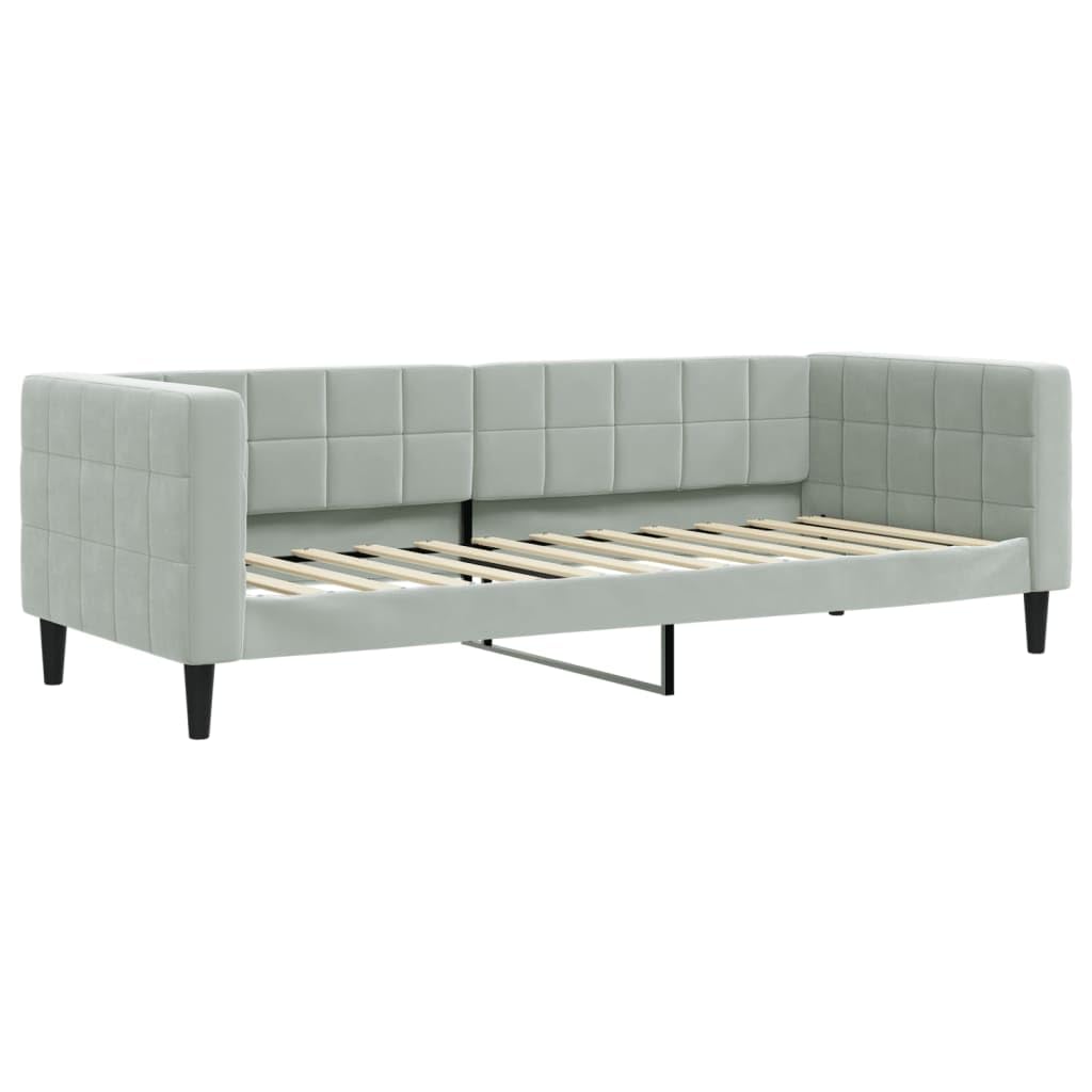 Łóżko dzienne wysuwane z szufladami, jasnoszare, aksamitne, 90 x 200 cm, sofa do spania z materacem piankowym, wytrzymała rama drewniana, metalowa rama, meble funkcyjne oszczędzające miejsce