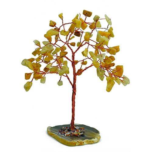 Image of REMEDYWALA Charged Energized Yellow Aventurine Crystal Tree with Agate Slice Base for Reiki Healing Yellow Aventurine Stones Crystal Tree 100 Beads