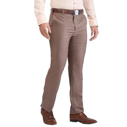 Image of Raymond Men's Contemporary Fit Terylene Blend Solid Pattern Flat Front Formal Trouser