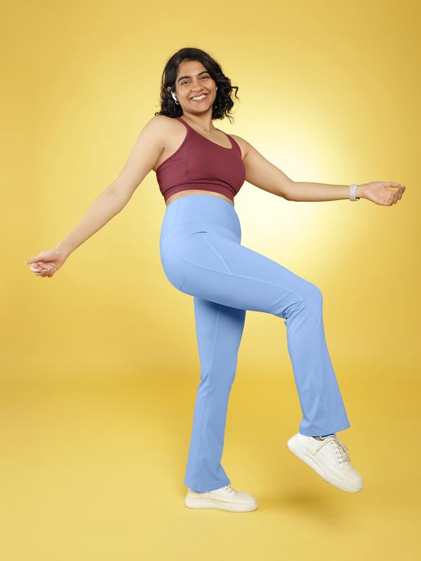 Image of BlissClub Ultimate Flare Pants for Women Upto 5'4 ft | Ribbed Waistband, 4 Pockets | High Waist Trousers and Formal Pants for Office wear