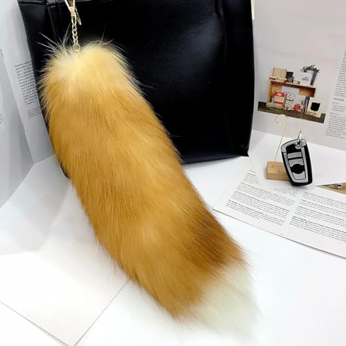 Image of 15.75 Inch Long Fluffy Faux Fur Tail Keychain, Fake Animal Tails for Handbags Backpacks Charm Tassel Ornaments (Golden Yellow)