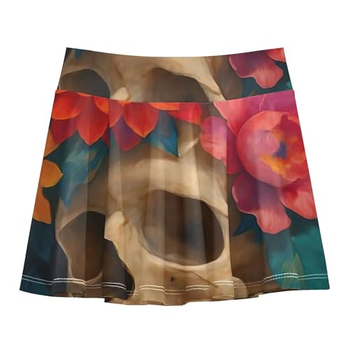 Joisal Funny Skull Colorful Flowers Girls Skorts Athletic Shorts Toddlers Tennis Skirts Uniform Girl Skort 3t