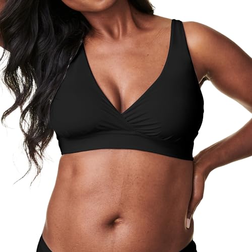 Image of Bravado Designs Ballet Seamless Crossover Maternity Nursing Bra for Breastfeeding, Pull Away Sleep Pregnancy Bra, Oeko-TEX Certified, Black, XX-Large