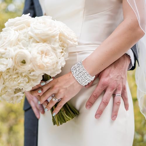 EVER FAITH Women's Round Shaped Austrian Crystal Wedding 3 Layers Luxury Elastic Stretch Bracelet3