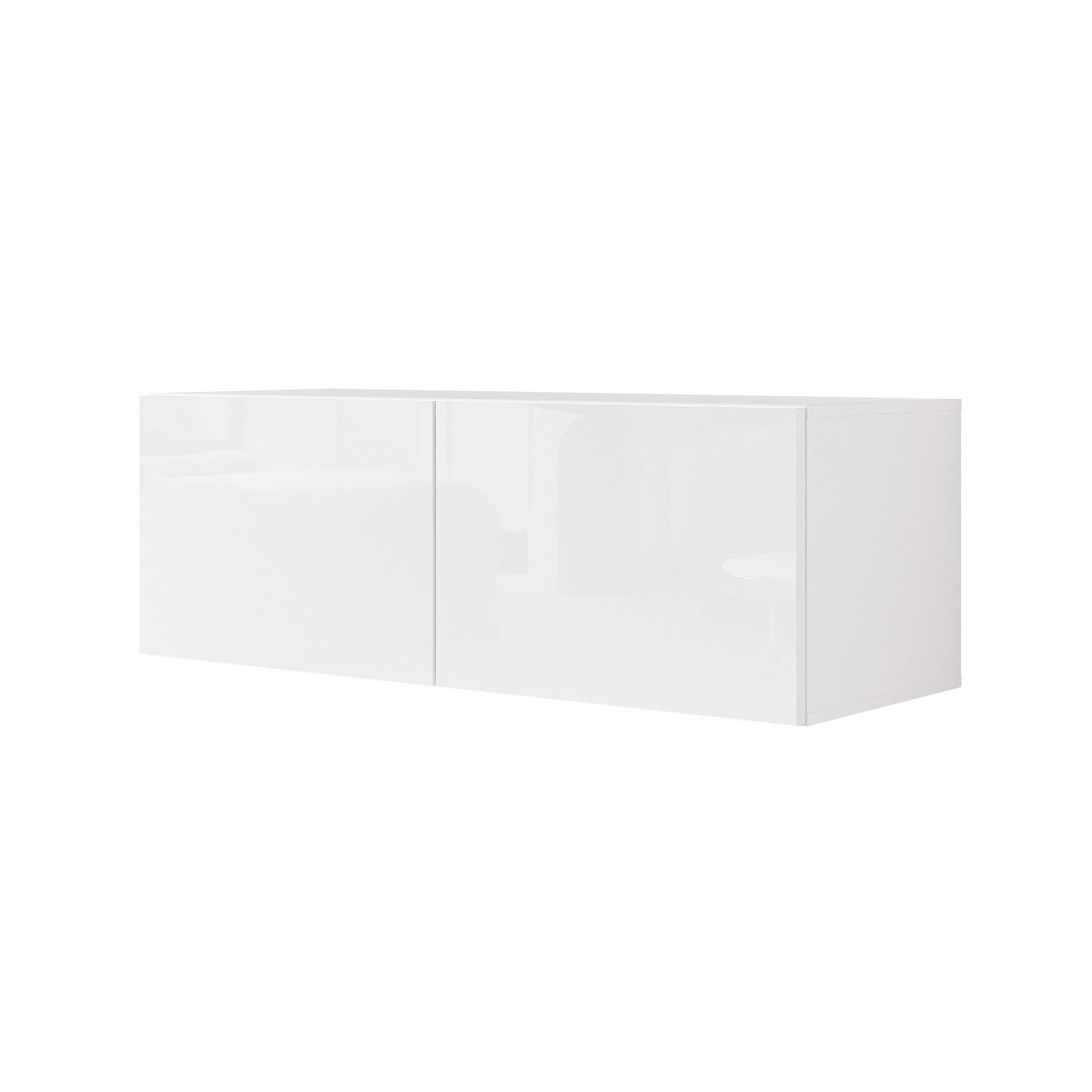 100 cm TV Lowboard Weiß Hochglanz 100cm mit 2 Praktischen Großen Fächern und LED Beleuchtung - TV Board Hängend Passend Für Stilvolle Wohnräume