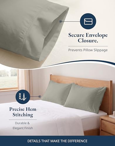 Image of 100% Organic Cotton Pillow Cases - King Size, Ultra Soft and Crisp, Cool Percale Pillow Covers, Sleeping Pillow Covers, Set of 2 - Silver