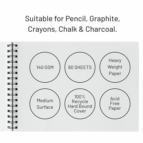 Image of Anupam Sketch-O A4 Sketchbook | 60 Sheets (120 Pages) | 140 GSM Acid-Free Drawing Paper | Professional-Grade Sheets | Top Spiral-Bound Sketch Pad for Artists & Professionals (Pack of 2)