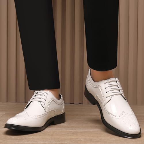 Image of Men's Patent Leather Wingtip Carving Brogue Dress Shoes Fashion Classic Cap Toe Lace Up Low Top Oxfords Shoes Casual Business Formal Derby Shoes