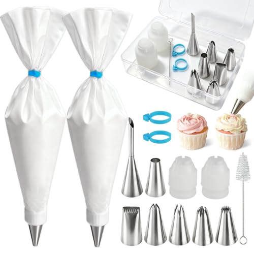 Reusable Piping Bags and Tip Set,16inch Pastry Bags,for Cake Decorating Kit and Home Baking,Frosting Piping Kit,15PCS,Cake Piping Kit, Easy to Clean